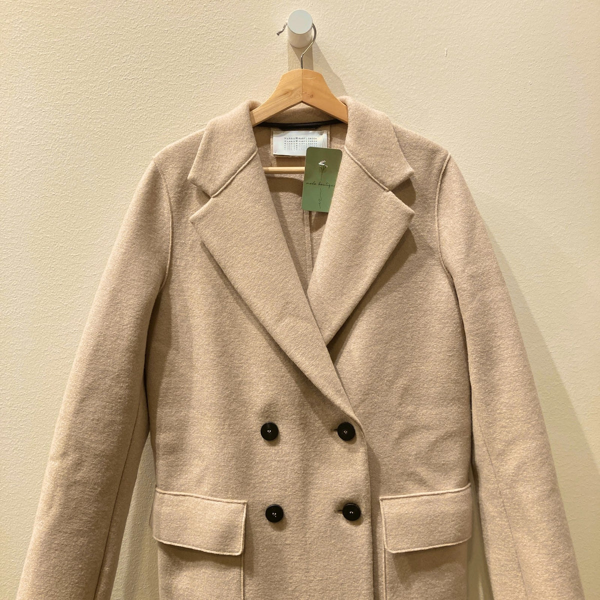 Harris Wharf Beige Tie Waist Wool Double Breasted Coat - Size 44 / L - 1125KG