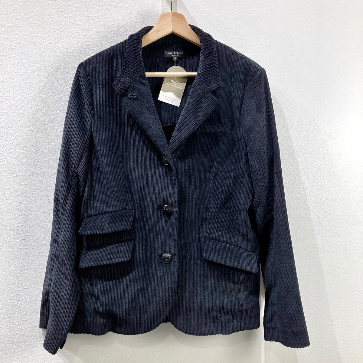 Rag & Bone Black Corduroy Slade Button Front Blazer Jacket - Size 10 - 0721DK