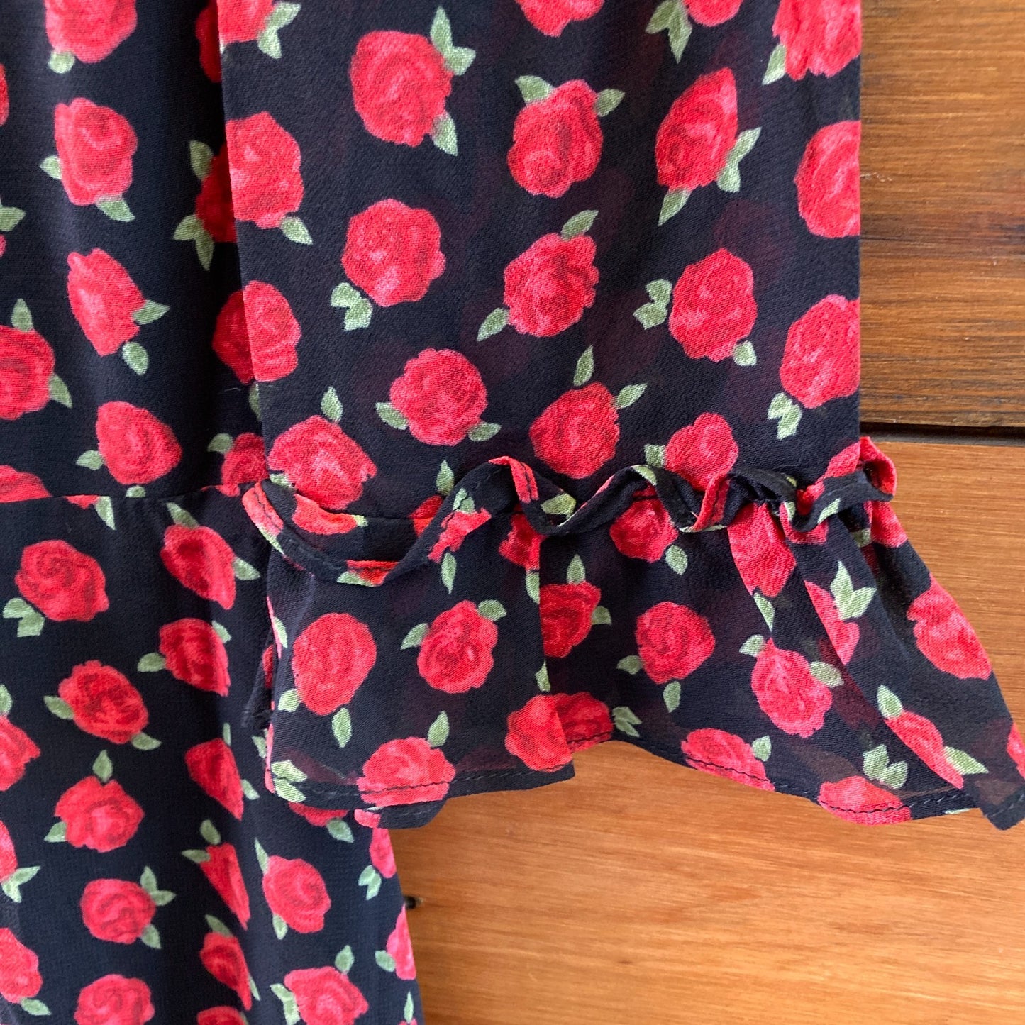 Reformation Black Red Cassandra Rose Print Doutzen Dress - Size 2 - 0809CO