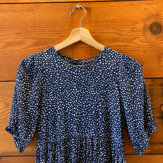 Mister Zimi Blue White Spotted Short Sleeve Swingy Mini Dress - Size 2 - 0317SB
