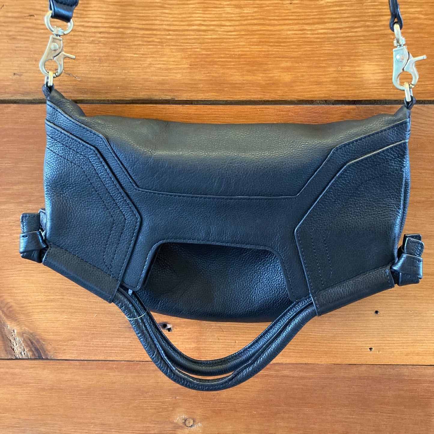 Foley & Corrina Black Soft Leather Fold Over Mid City Purse Bag - 1122KP