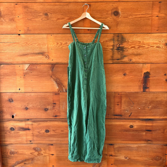1 / S - Gravel & Gold $325 Basil Green Linen Twyla Jumpsuit Overalls 0312IG