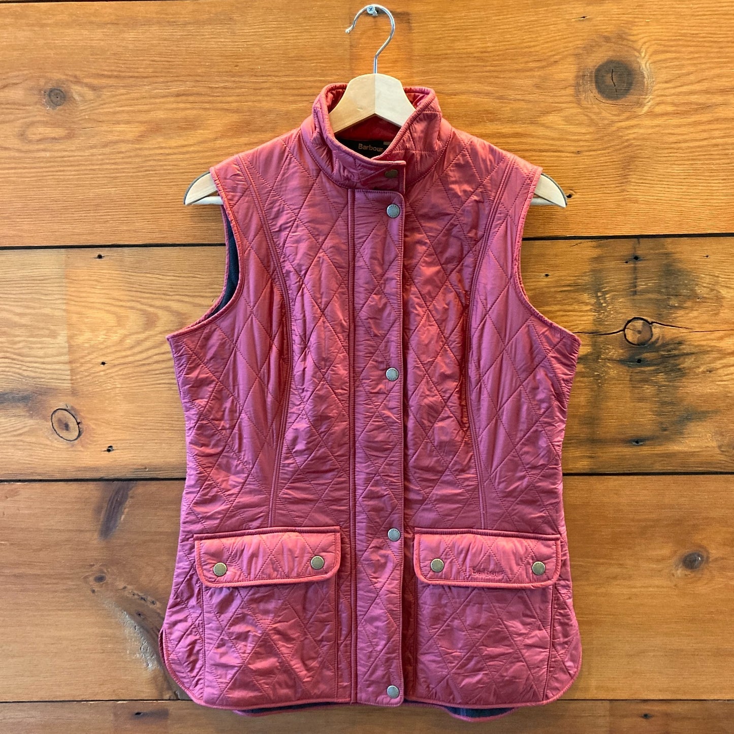 8 US - Barbour $184 Dark Red Quilted Nylon Wray Gilet Zip Up Vest Jacket 1130TS