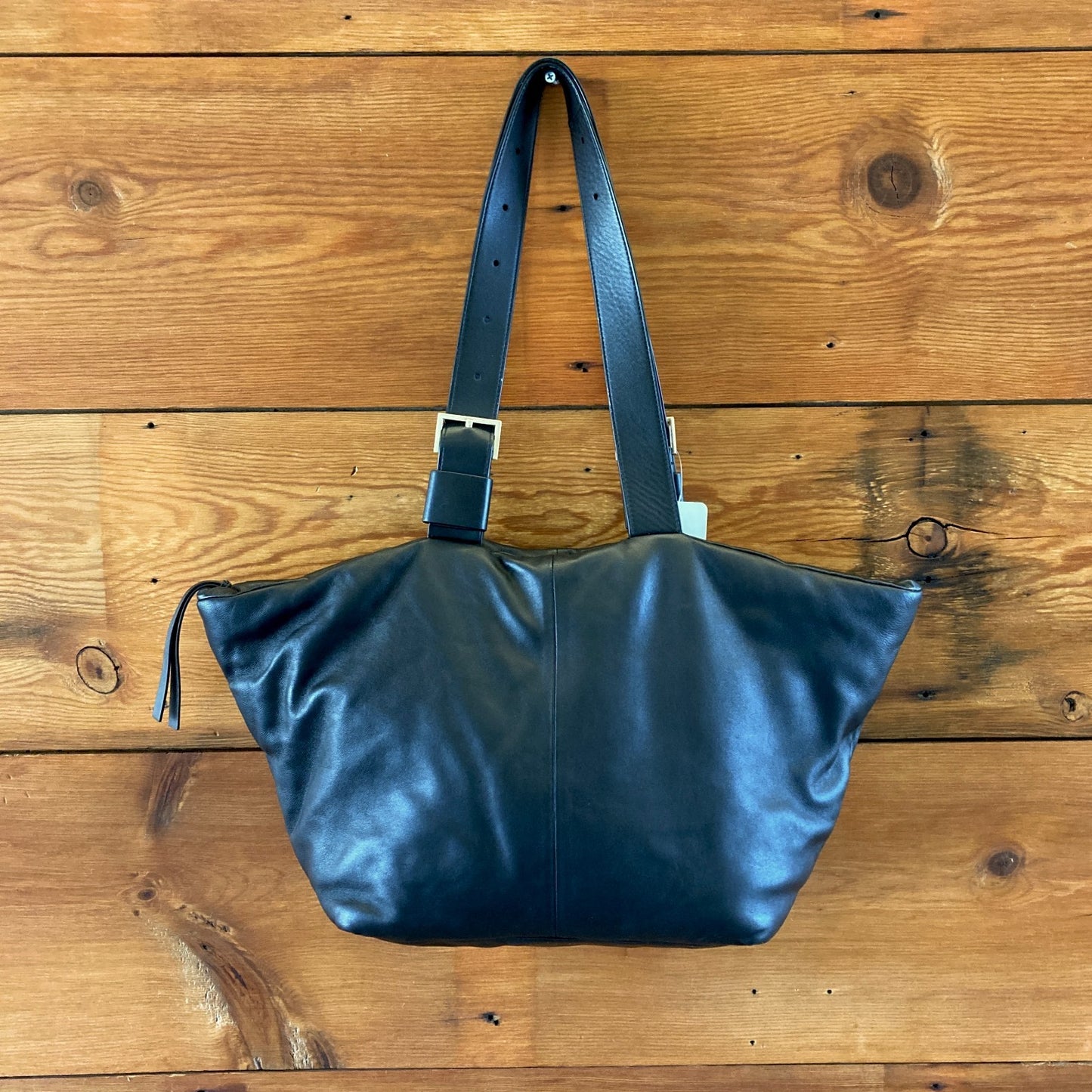 AllSaints Black Leather Spacious Lined Aika Puffer Tote Bag Purse - 0708LG