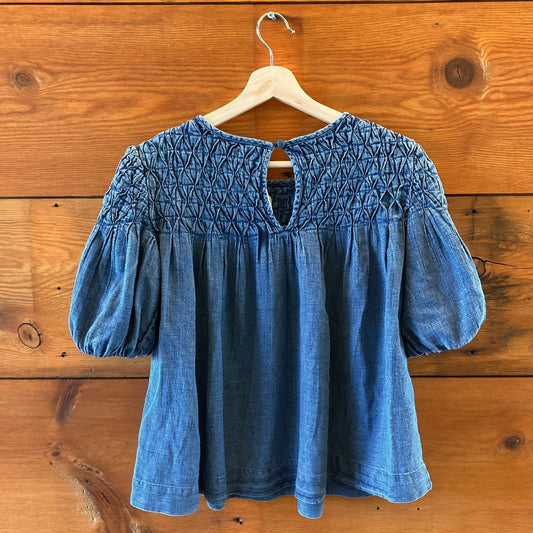 Anthropologie $118 Chambray Denim Puff Sleeve Top - Size XS - NEW 1213SM