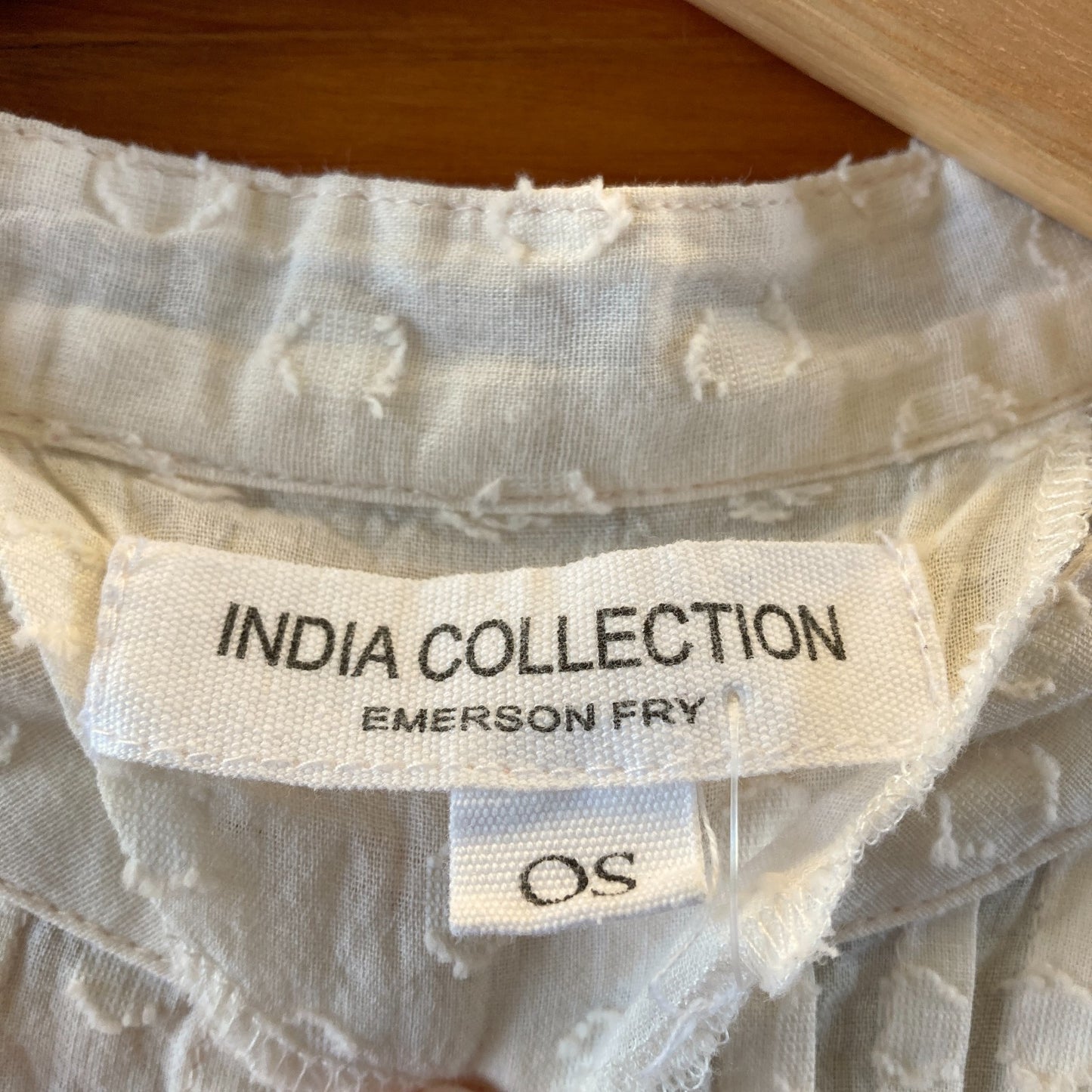 India Collection Emerson Fry White Mandarin Collar Swiss Dot Top - O/S - 0129CB