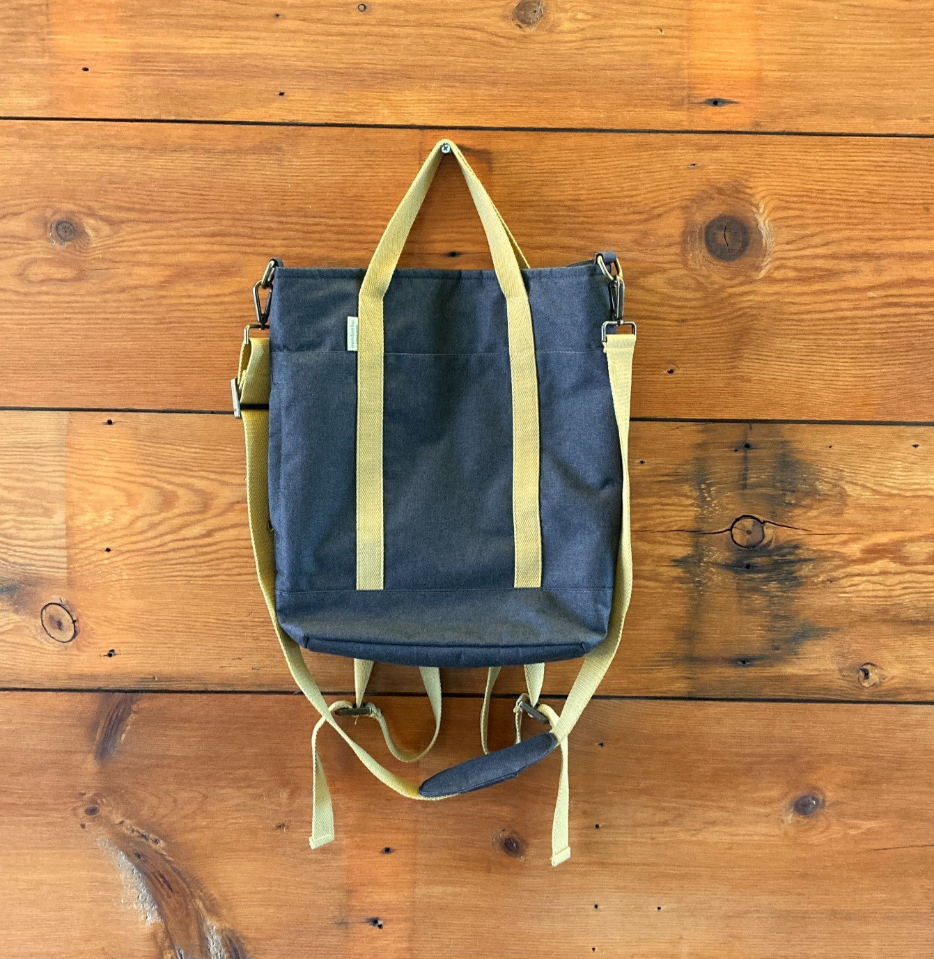 Meridian Lee Gray Canvas w/ Yellow Straps Backpack Tote Bag - 0627LH