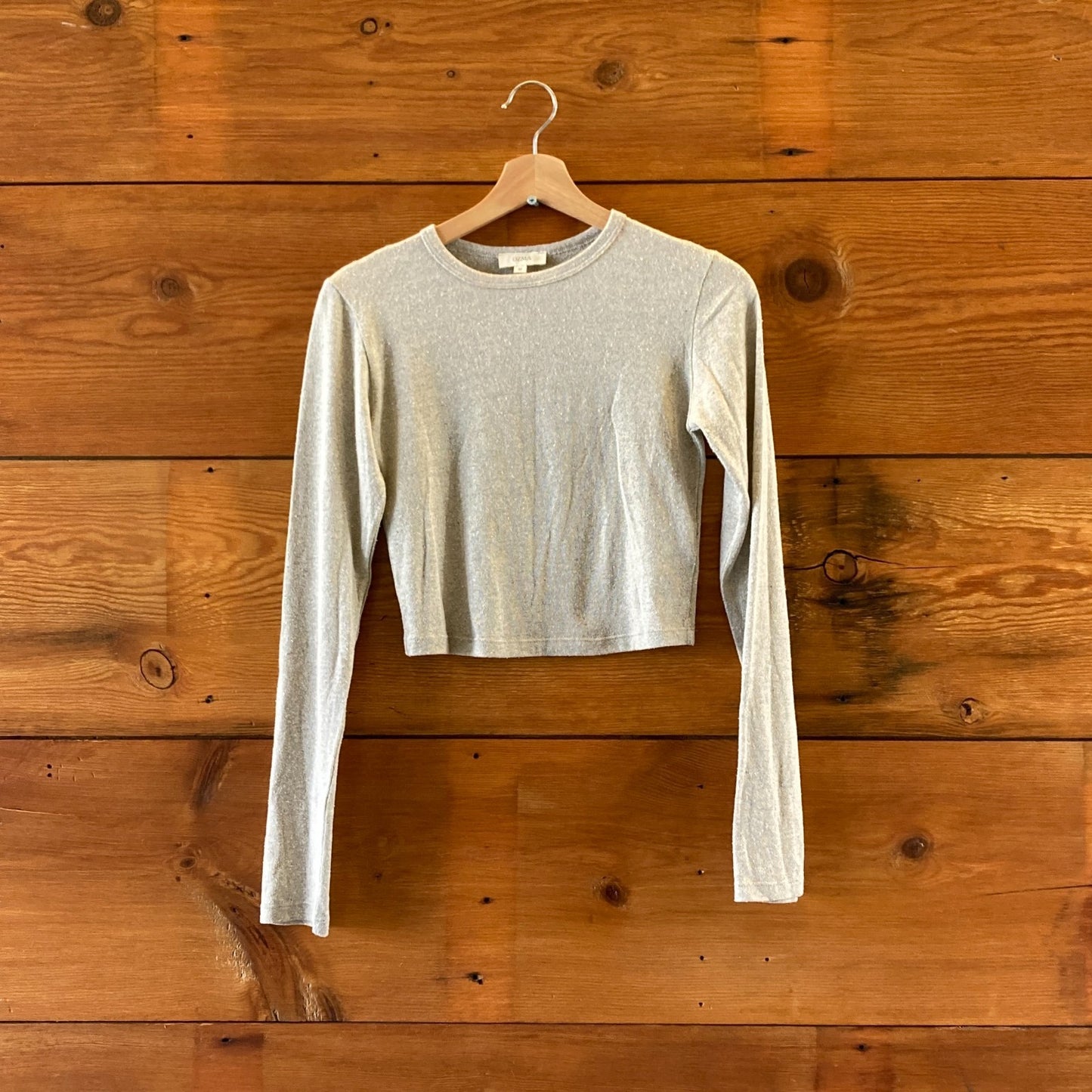 Ozma of California Gray 100% Raw Silk Long Sleeve Cropped Top - Size M - 1215RJ