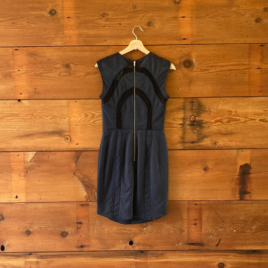 Kymerah Navy Blue Lace Trim Fitted Bodycon Cocktail Dress - Size 4 - 0420PH