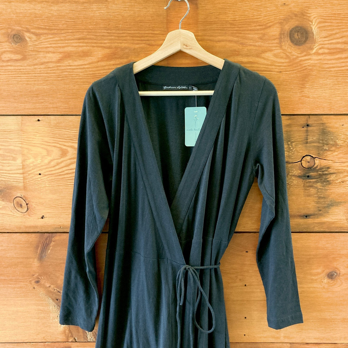 Gudrun Sjoden Black Long Sleeve Wrap Linen Cotton Blend Dress - Size S - 0320JS