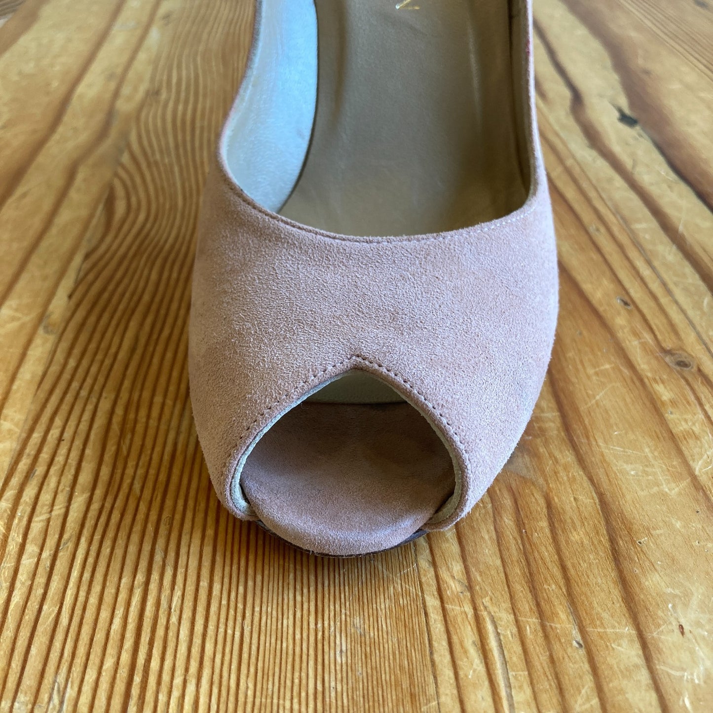 Stuart Weitzman Tan Suede Leather Peep Toe Stiletto Heels - Size 7.5 - 0716AF