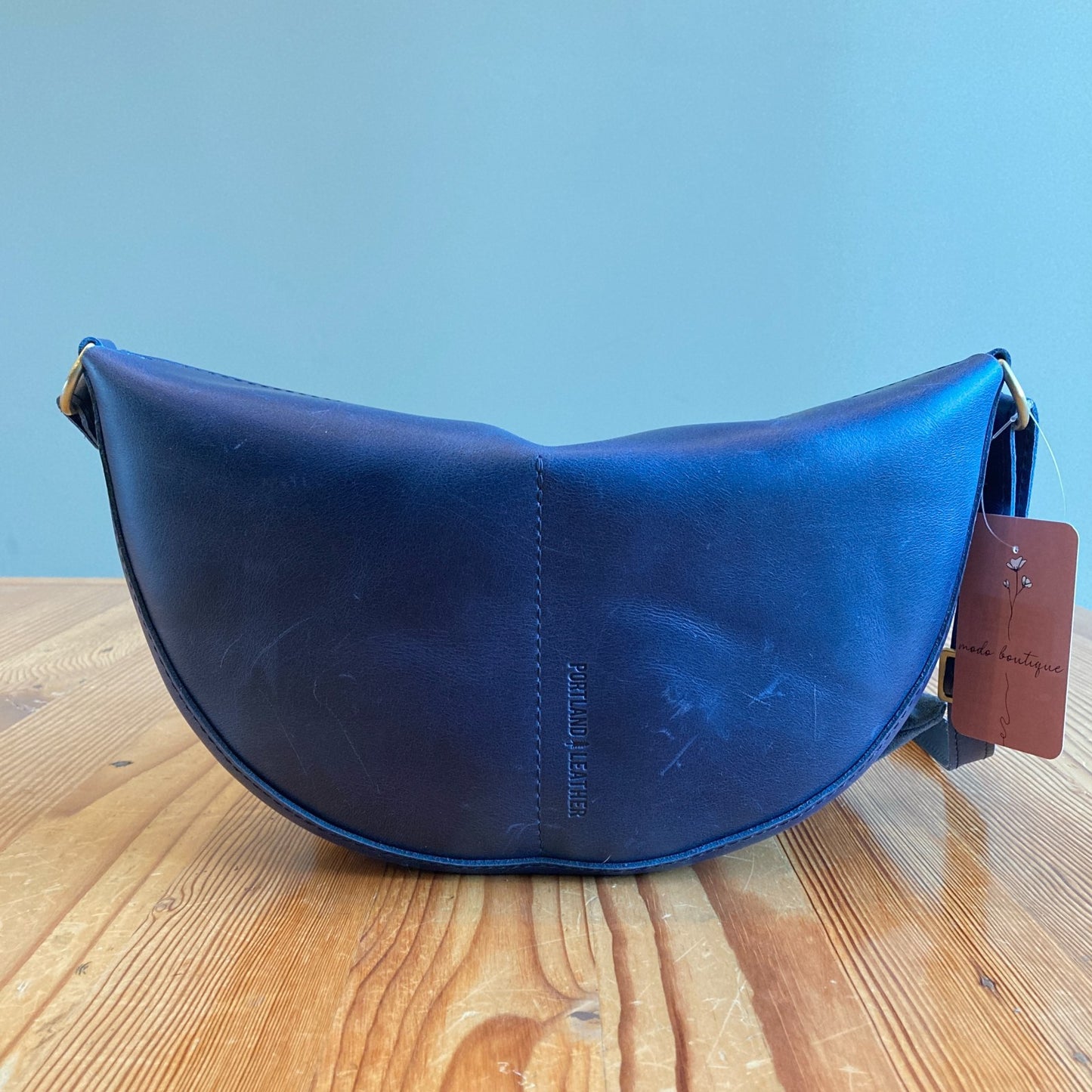Portland Leather Co Dark Blue Half Circle Long Strap Shoulder Bag Purse 0206MH