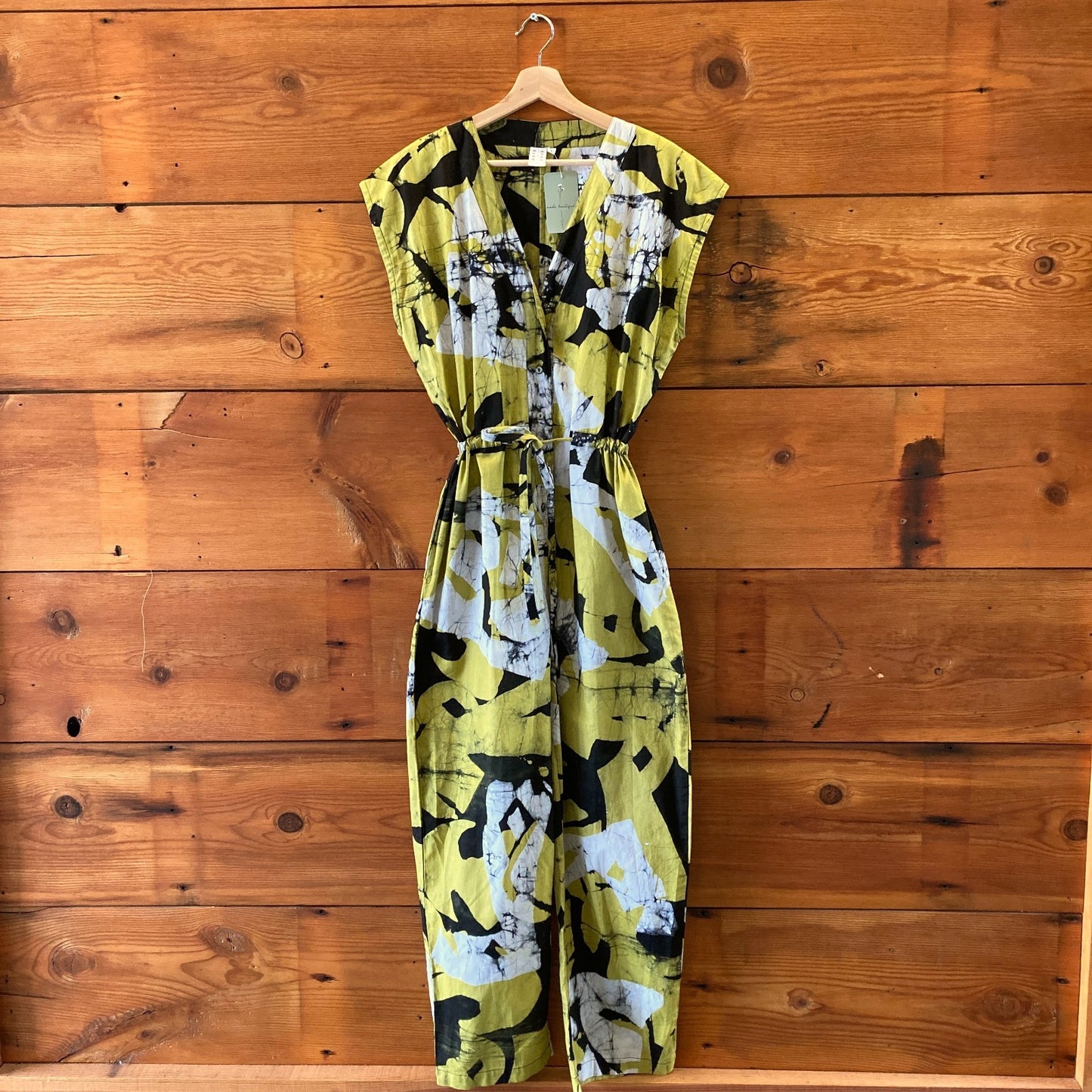 Osei Duro Lime Green & Black Sleeveless Drawstring Jumpsuit - Size L - 1020HB
