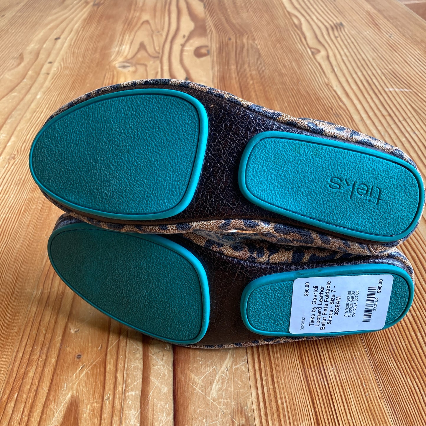 Tieks by Gavrieli Leopard Leather Ballet Flats Foldable Shoes - Size 7 - 0828AM