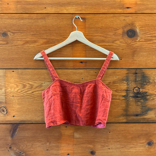 Paloma Wool Red Linen Button Back BOA Crop Top - Size 38 - 0312IG