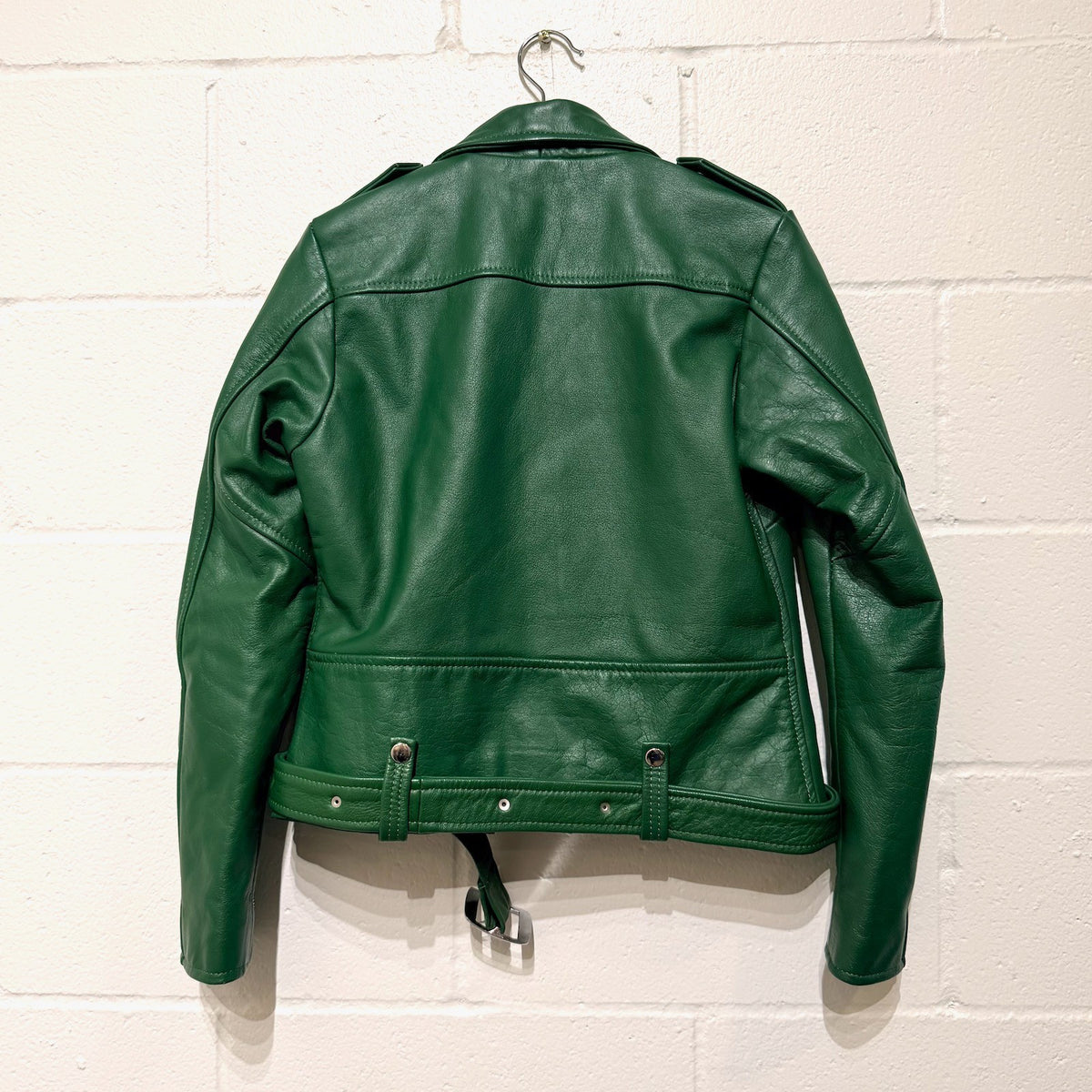 Straight To Hell Green Biker Motorcycle Leather Jacket - Size M - 0314GM