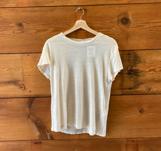 IRO Beige 100% Linen Cap Sleeve Pullover Crew Neck Shirt - Size M - 4427SC