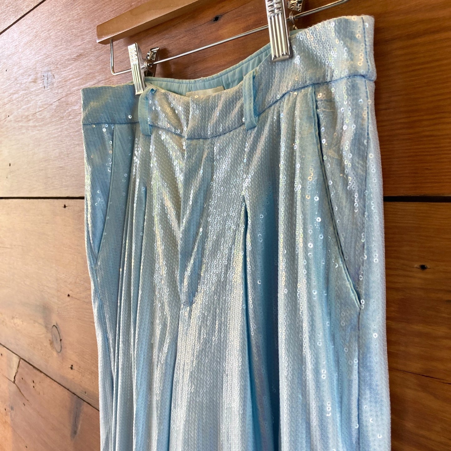 Maeve Anthropologie Blue Sequin Wide Leg Avery Pants - Size 2 - 0520KP