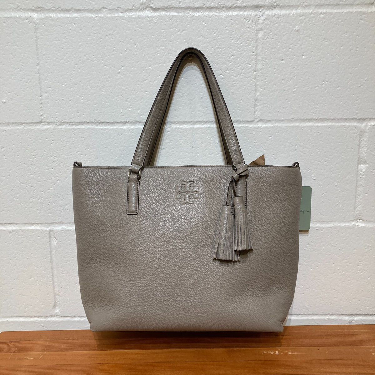 Tory Burch Gray Pebbled Leather Thea Zip Top Tote Bag Purse - 0905SC