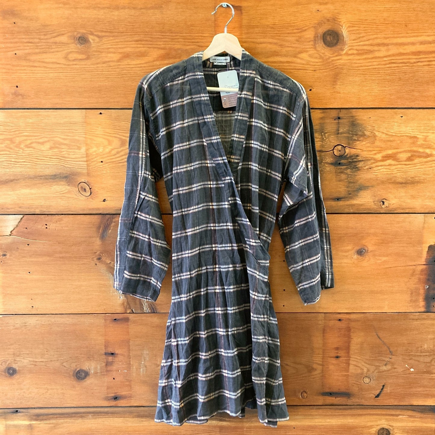 S - Etoile Isabel Marant Plaid Long Sleeve Wrap Top Cotton Dress 0430KT