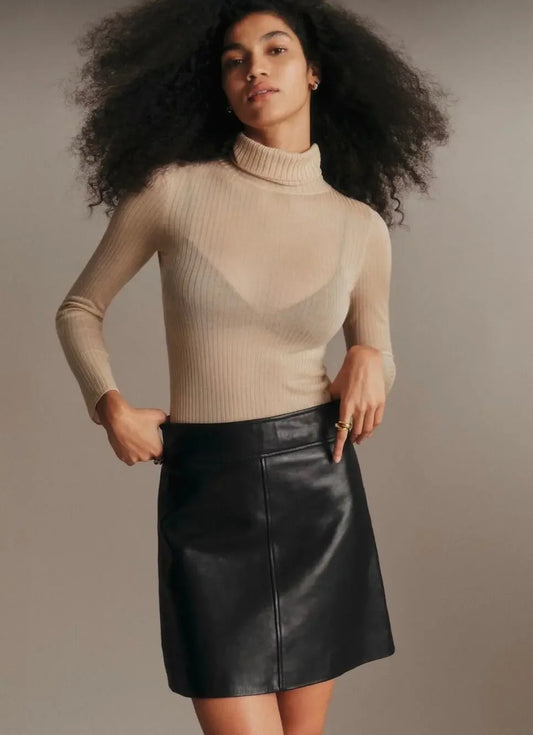 Sezane Black Lamb Leather A-Line Neli Mini Skirt - Size 36 / S - 0816MS