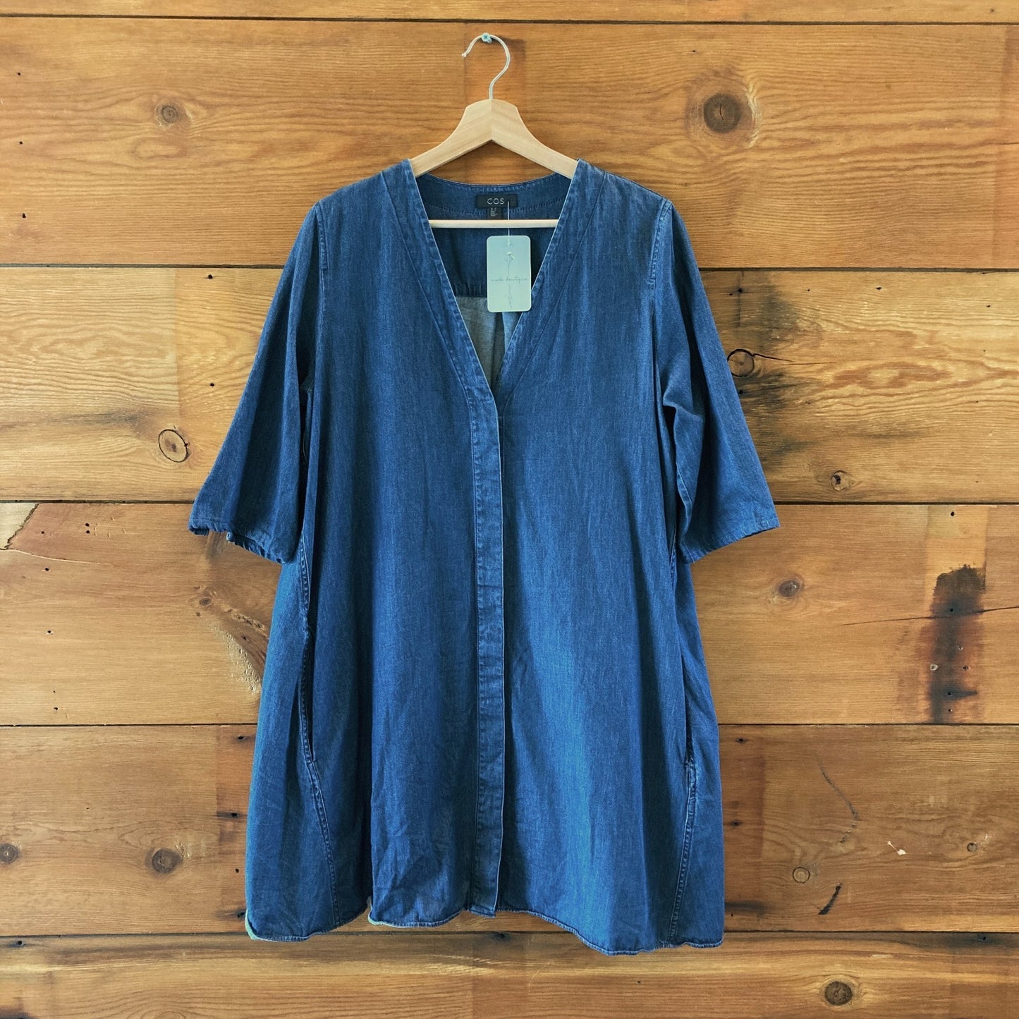 COS Dark Wash Denim Button Front Short Sleeve Shirt Dress - Size 12 - 1228KM