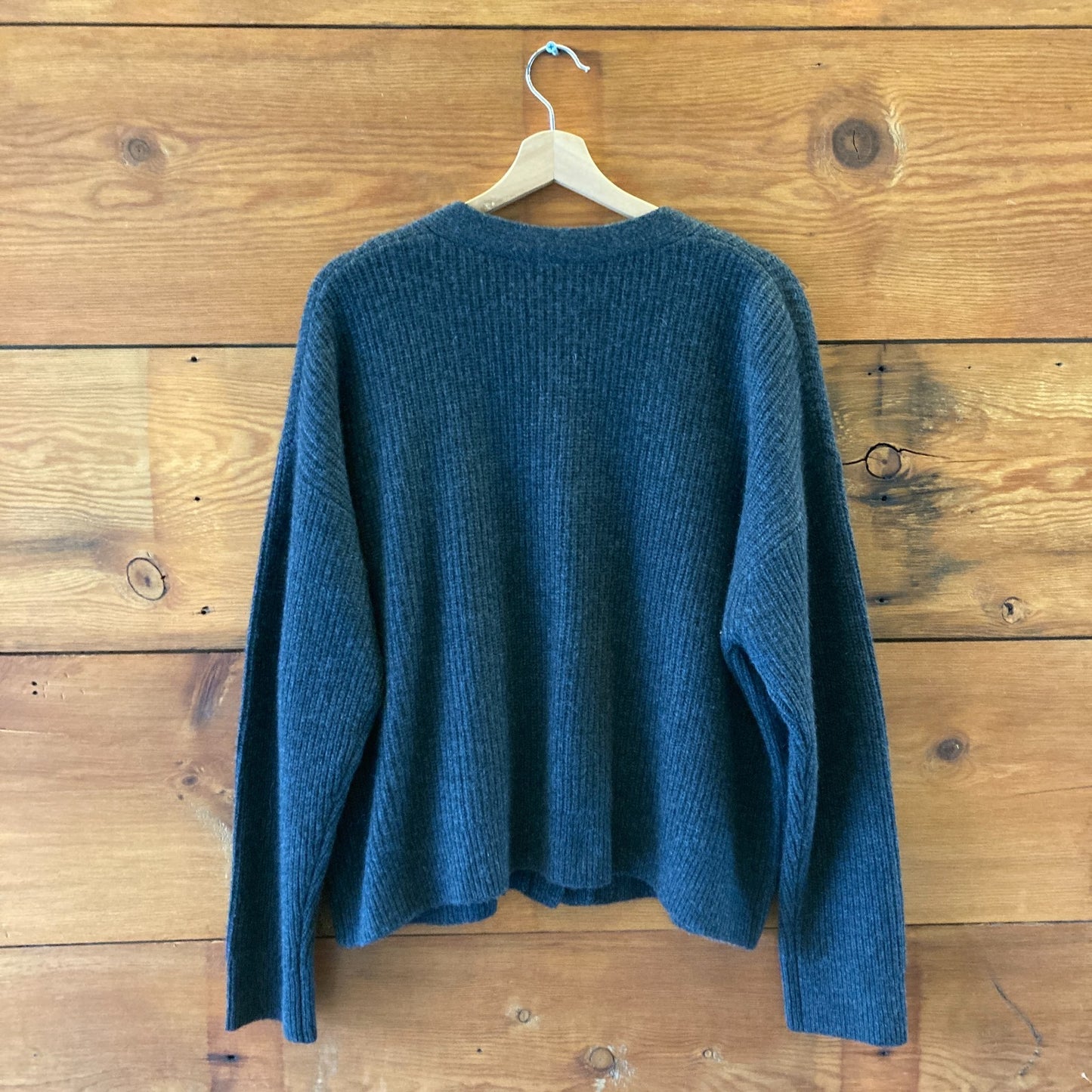 Quince Gray Cashmere Fisherman Boxy Cropped Cardigan Sweater - Size L - 1222DB