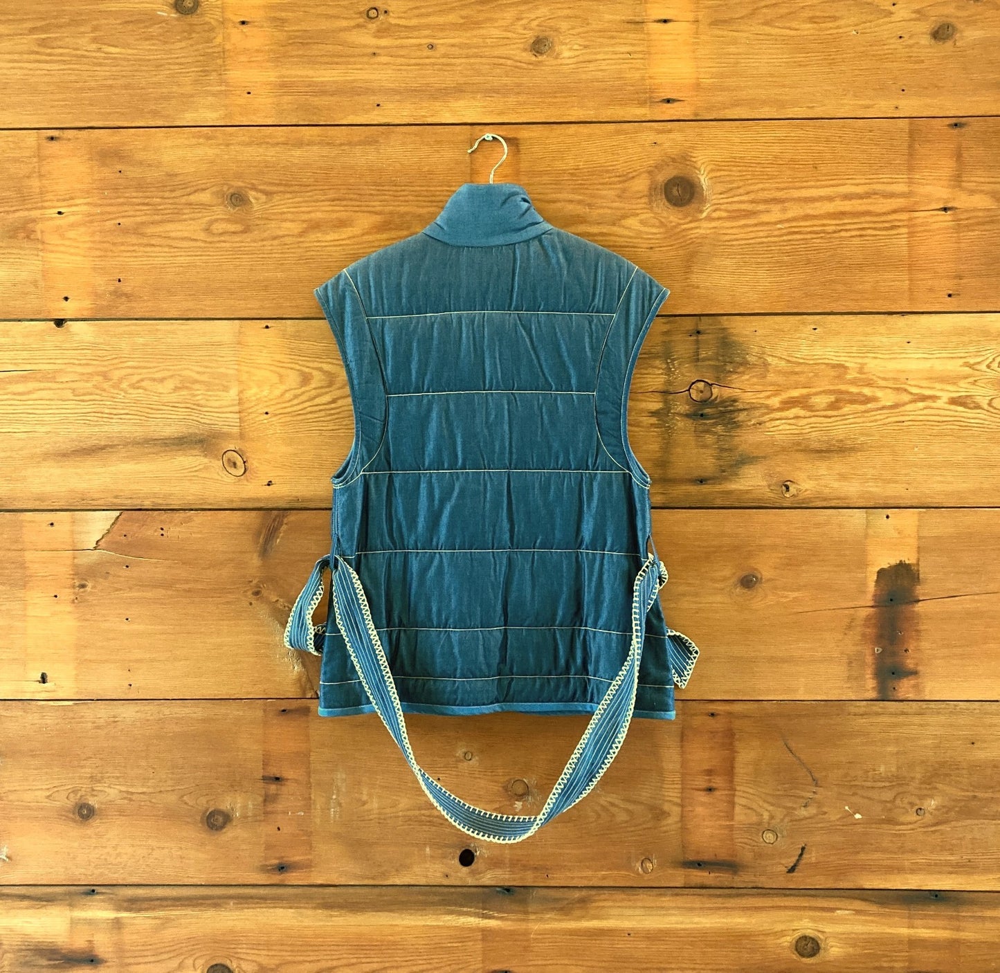 Carolina K Blue Chambray Snap Button Quilted Belted Vest - Size S - 1011MP