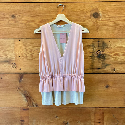 Marni Ballet Pink Layered Deep V Neckline Sleeveless Tank - Size 38 / M - 0422VS