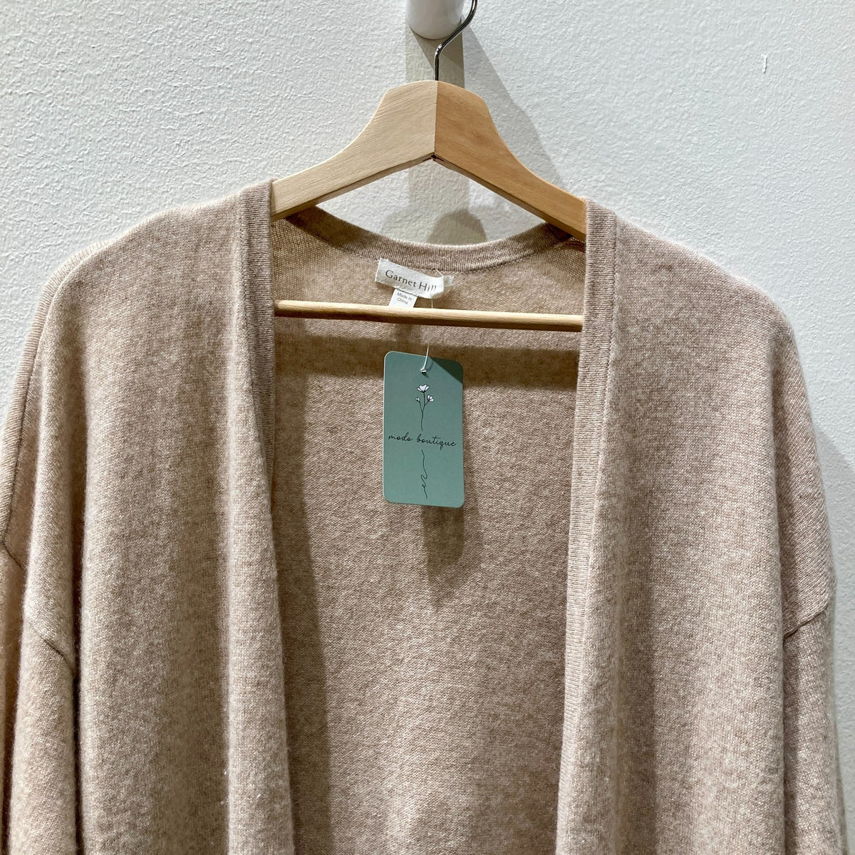 Garnet Hill Tan Open Front 100% Cashmere Long Cardigan Sweater - Size L - 0916KJ