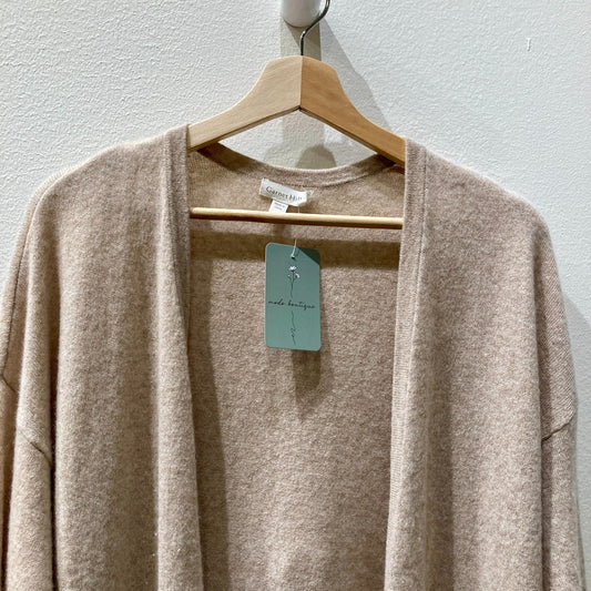 Garnet Hill Tan Open Front 100% Cashmere Long Cardigan Sweater - Size L - 0916KJ