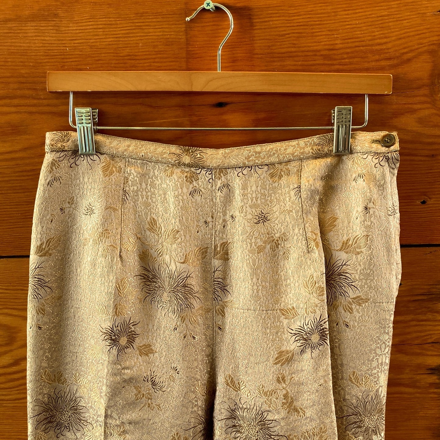 Dosa Tan Gold Brocade Patterned Side Zip Slim Fit Pants - Size 3 / L - 0416JW