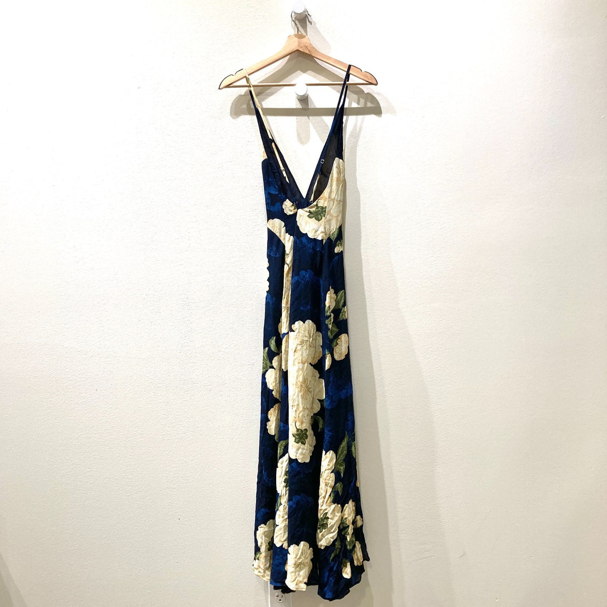 Reformation Navy Floral Print Side Slit Low Back Renee Dress - Size XS - 0312IG