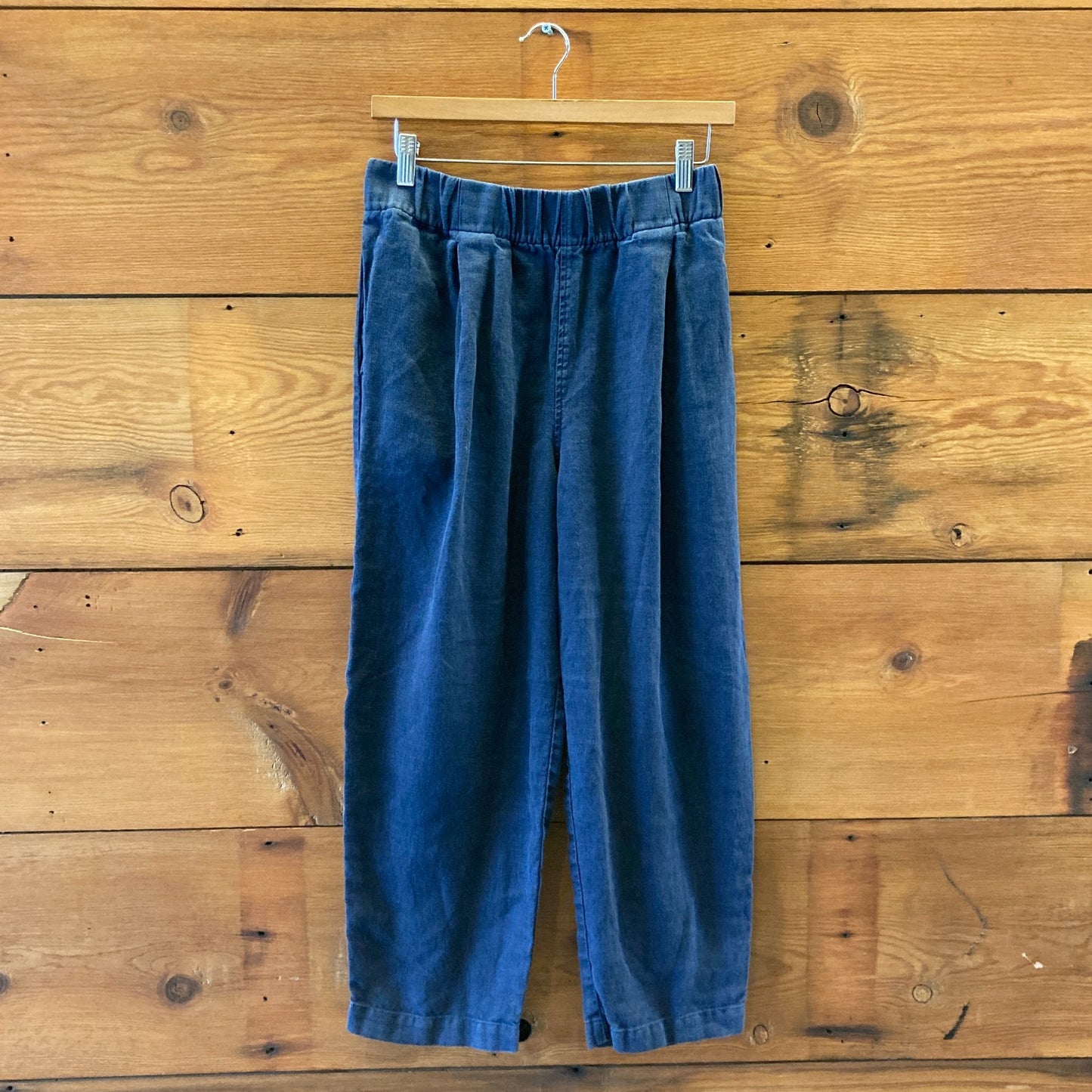 Elizabeth Suzann Navy Linen Cropped Elastic Waist Pants - Size M - 0916VB