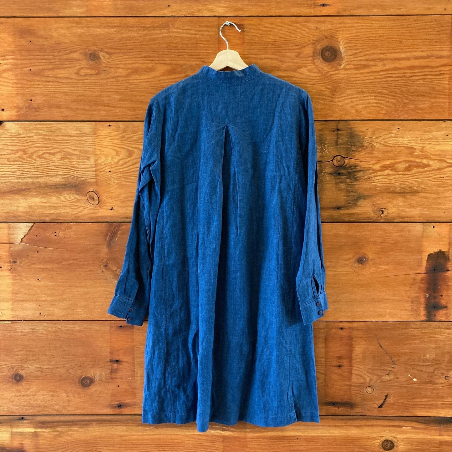 Eileen Fisher NEW Blue Organic Linen Long Sleeve Shift Dress - Size XS - 1125KG