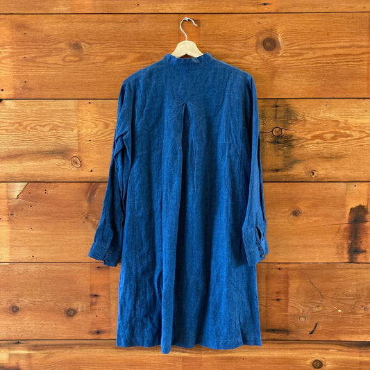 Eileen Fisher NEW Blue Organic Linen Long Sleeve Shift Dress - Size XS - 1125KG