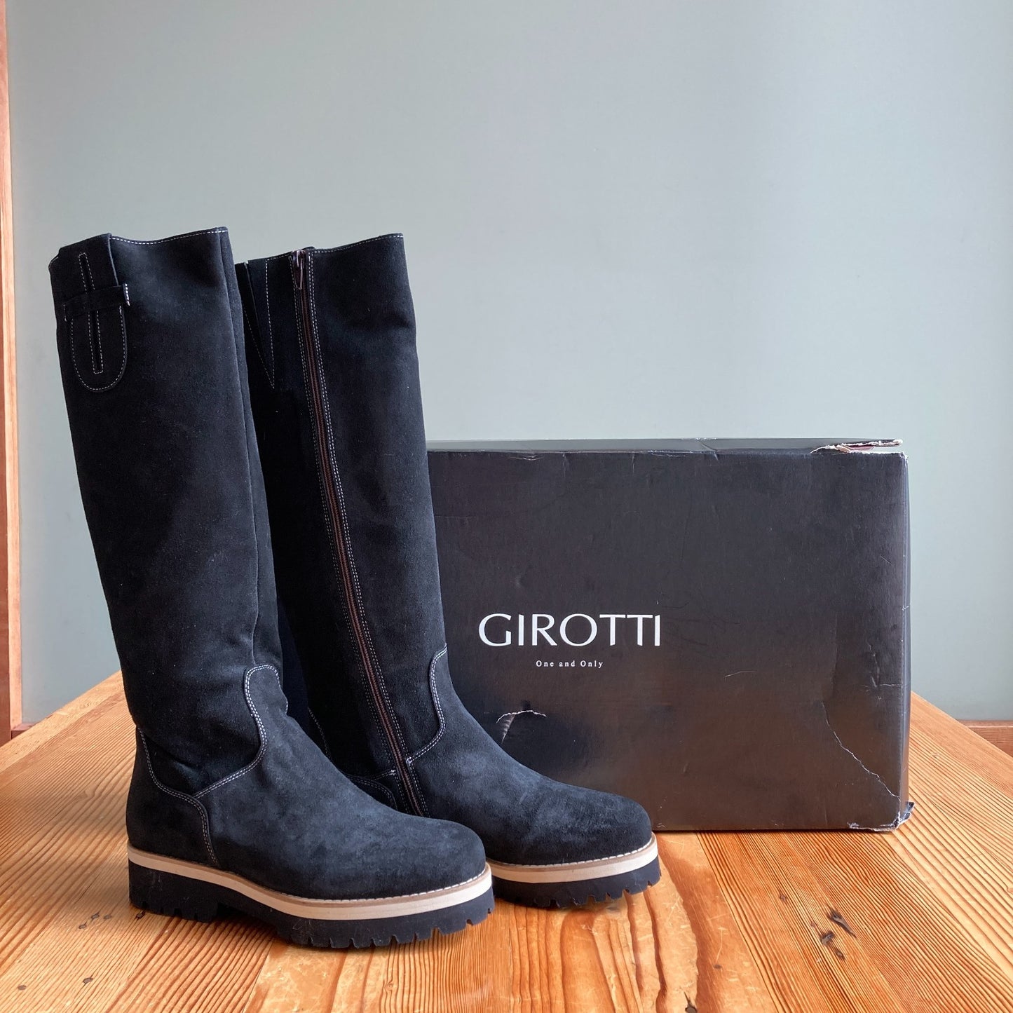 Girotti $522 Black Suede Leather Knee High Boots - Size 38 / 7.5 - NEW - 0803BM