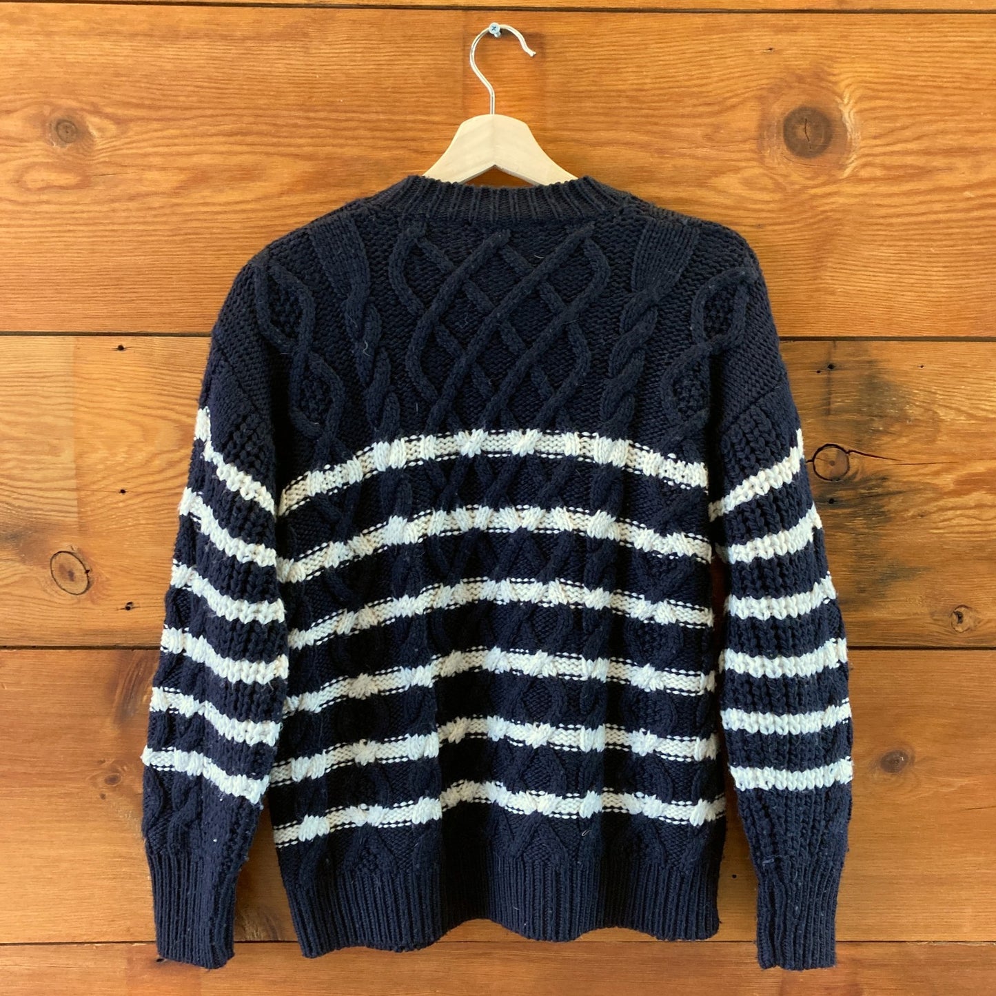 Sezane Navy White Stripe Cable Knit James Cotton Blend Sweater - Size M - 0813RM