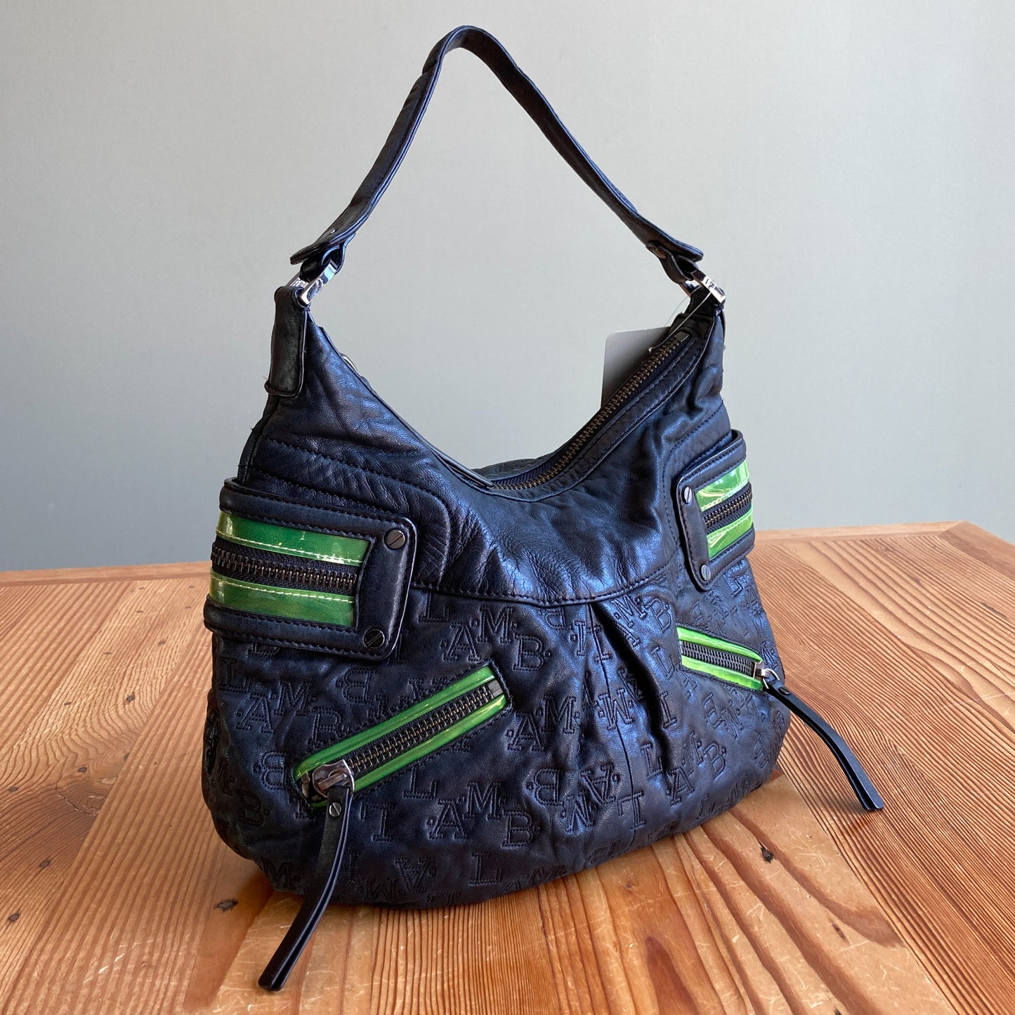 L.A.M.B. Gwen Stefani Black Leather Vintage Y2K Large Hobo Bag Purse - 0416PP