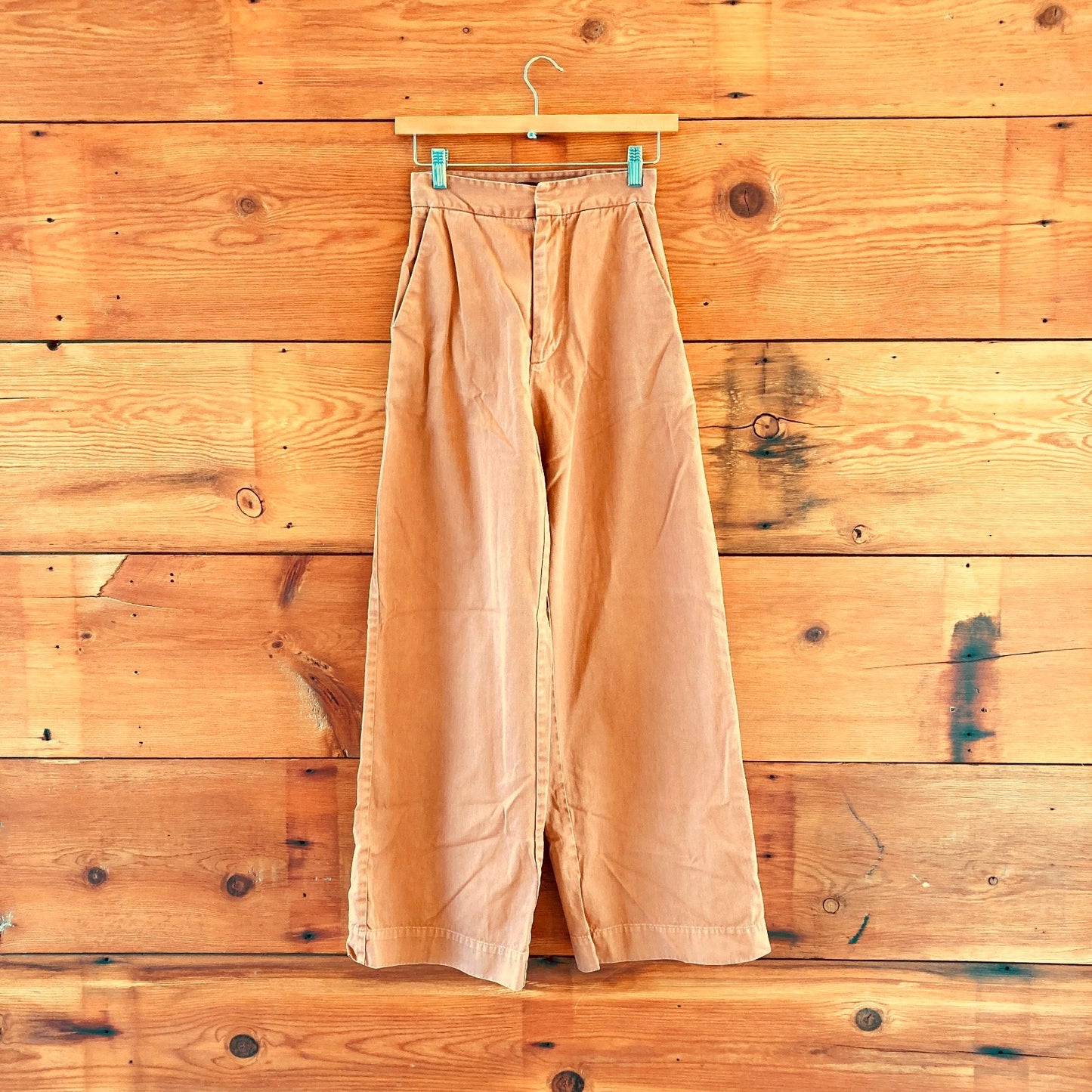 2 / XS - Esby Apparel Brown Wide Leg High Waist 100% Cotton Pants 0122DM