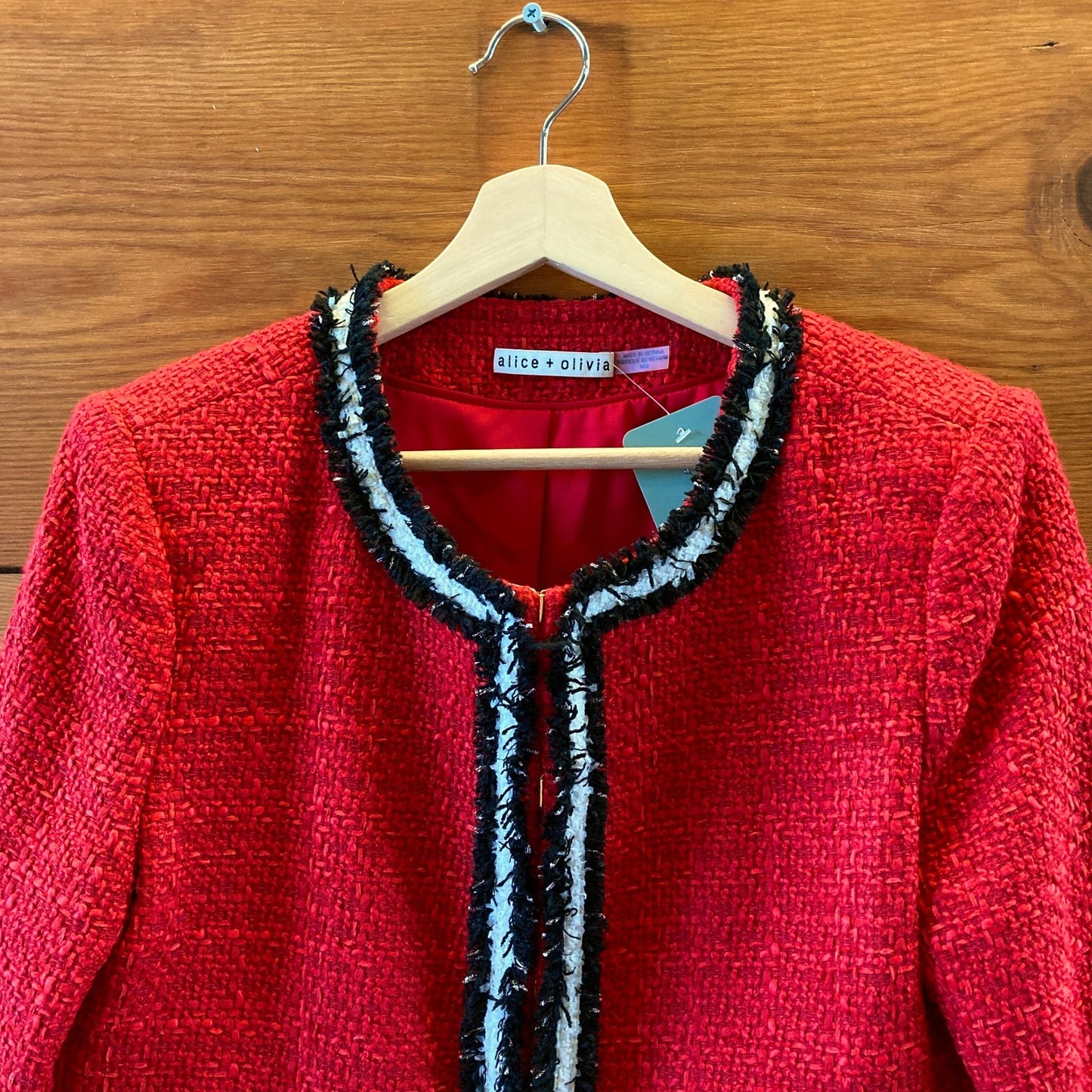 Alice + Olivia Ruby Red Landon Cropped Tweed Jacket - Size M - 1029SB