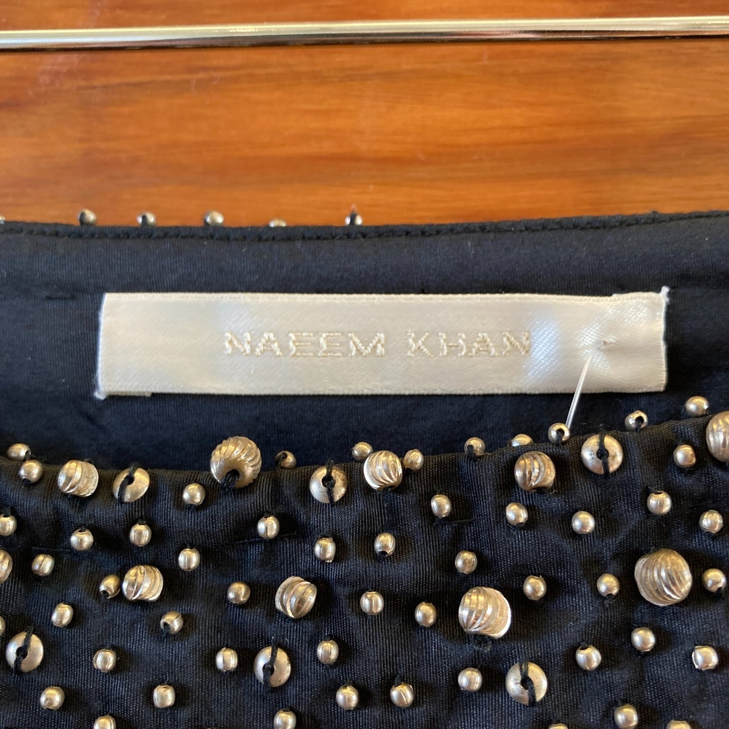 6 - Naeem Khan Black 100% Silk Beaded Embellished A Line Skirt 0920PW