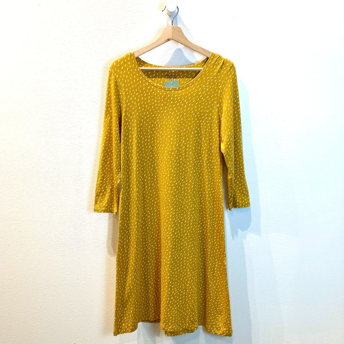 Gudrun Sjoden Yellow White Dash Print Long Sleeve Jersey Dress - Size S - 0320JS