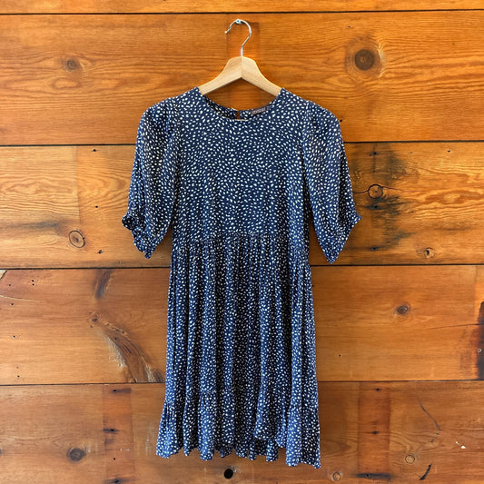 Mister Zimi Blue White Spotted Short Sleeve Swingy Mini Dress - Size 2 - 0317SB