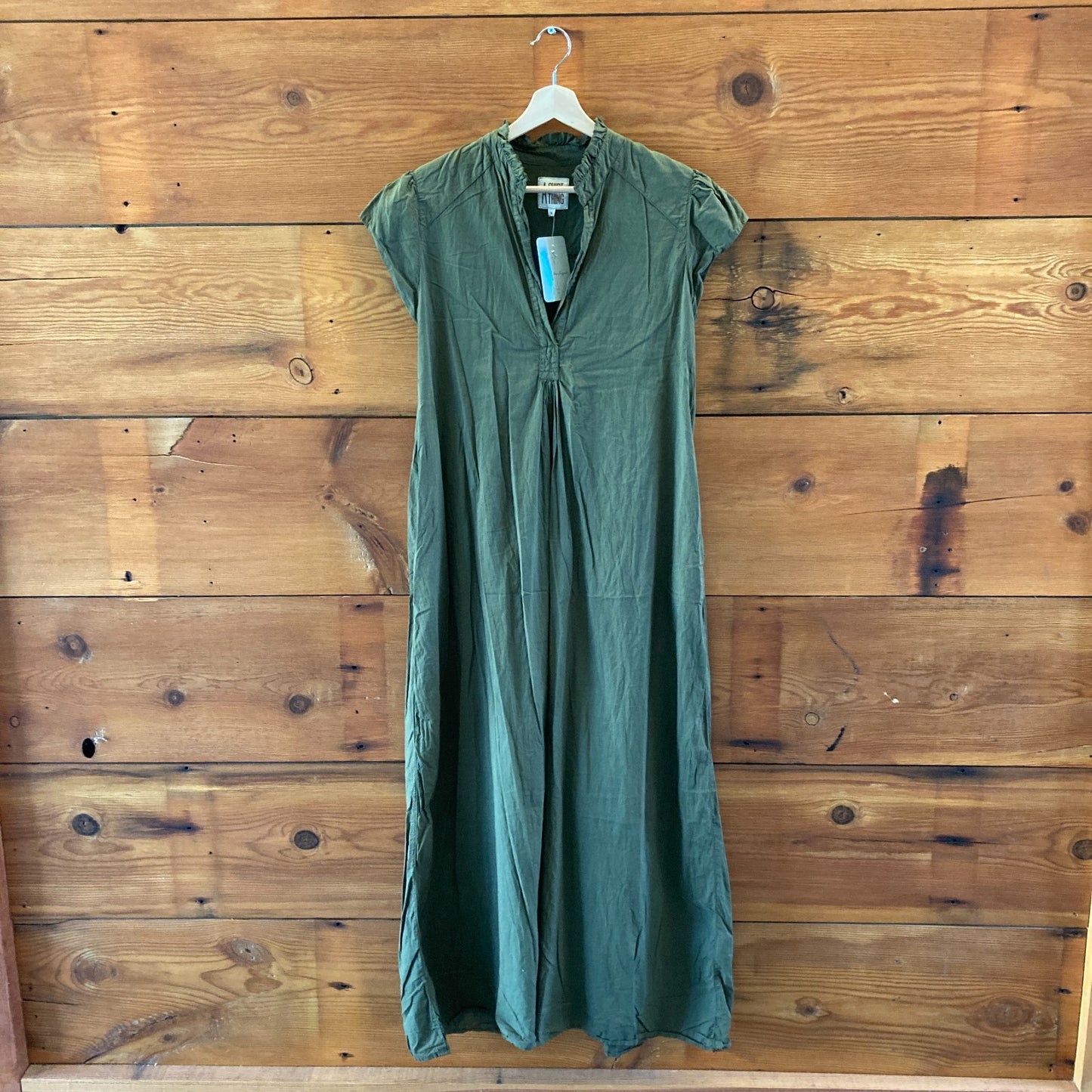 A Shirt Thing Army Green Cotton V Neck Cap Sleeve Maxi Dress - Size M - 4427SC