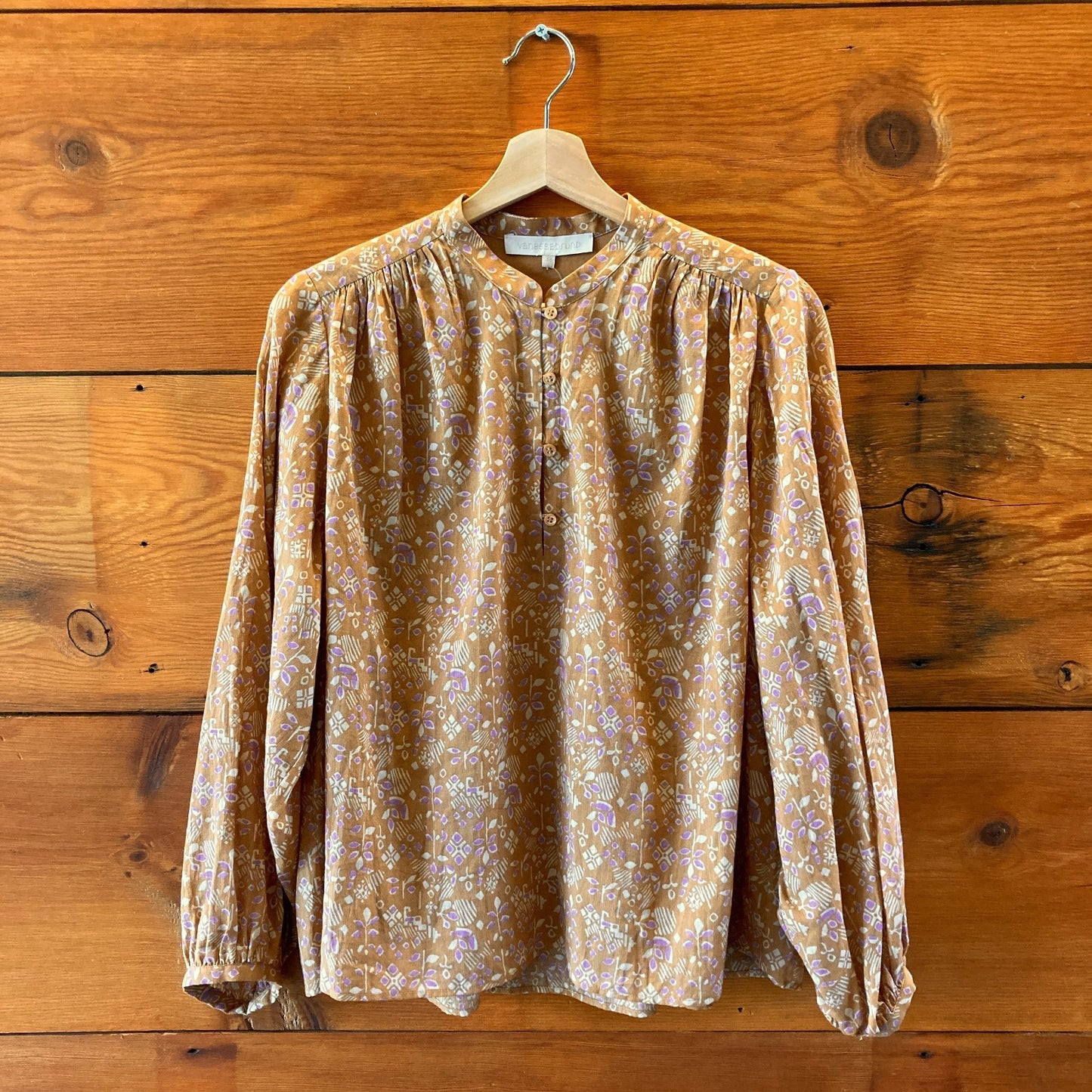 Vanessa Bruno Brown Patterned 100% Cotton Loose Blouse Top - Sz 38 / M - 4427SC