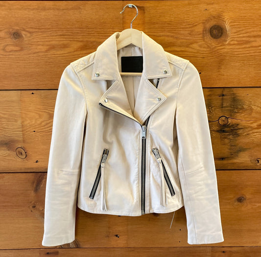 AllSaints $569 Off White Leather Dalby Biker Moto Jacket - Size 2 - 0721KL