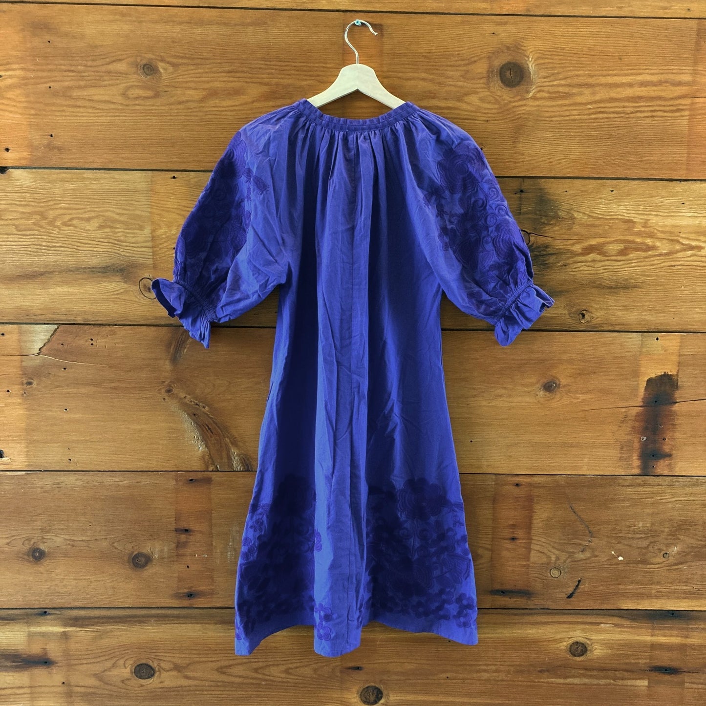 Julia Amory Purple Embroidered Midi Puff Sleeve Dress - Size S - 1107TZ