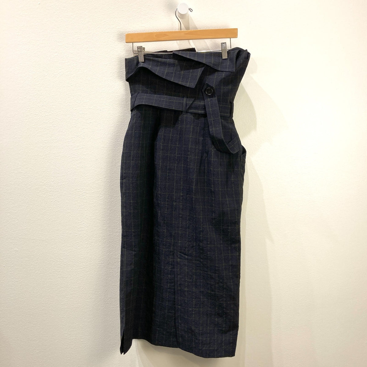Enfold Navy Plaid Belted Button Workwear Inspired Dress - Size 38 / M - 1017SC
