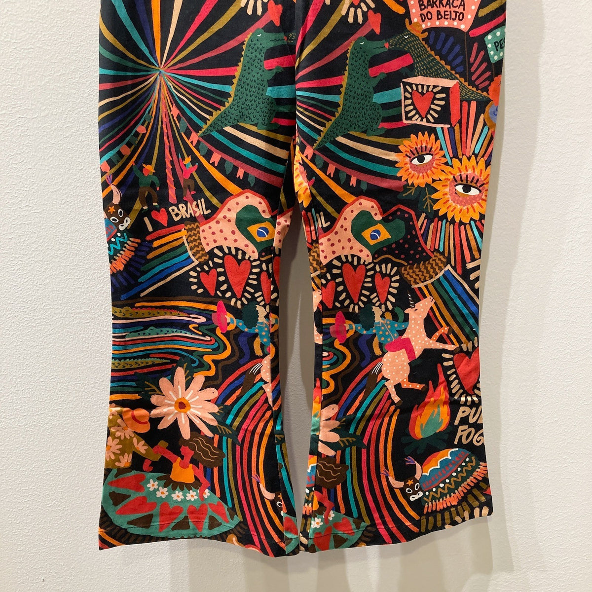 Farm Rio $178 Anthropologie Black Gator Love Pattern Pants - Sz L - NEW- 1122CT